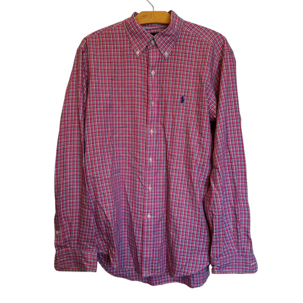 Ralph Lauren Pink Plaid Button Down Shirt Long Sleeve Spring Summer Vacation L